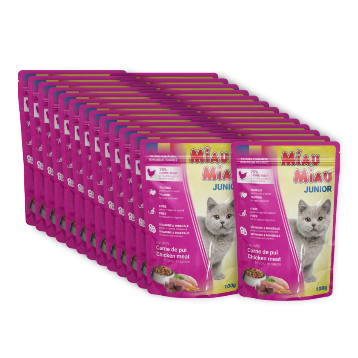MIAU MIAU Kitten, Pui, plic hrană umedă pisici junior, (în sos), bax, 100g x 24buc - poza 1