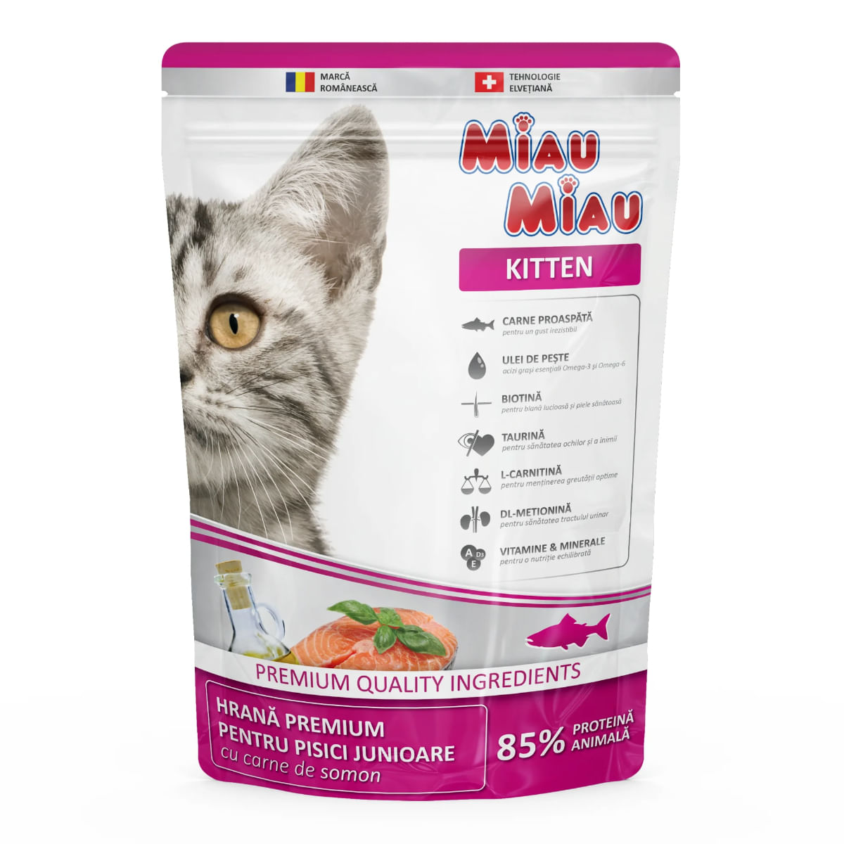 MIAU MIAU Kitten, Somon, hrană uscată pisici junior junior, 800g - poza 1