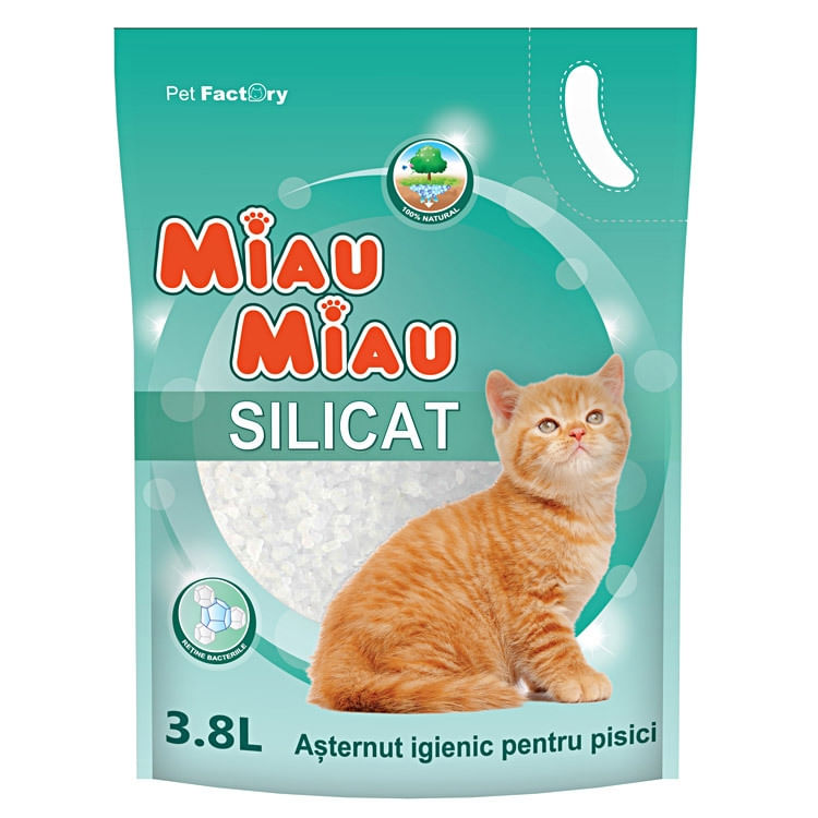 MIAU MIAU, neparfumat, așternut igienic pisici, granule, silicat, neaglomerant, neutralizare mirosuri, 3.8l - poza 2