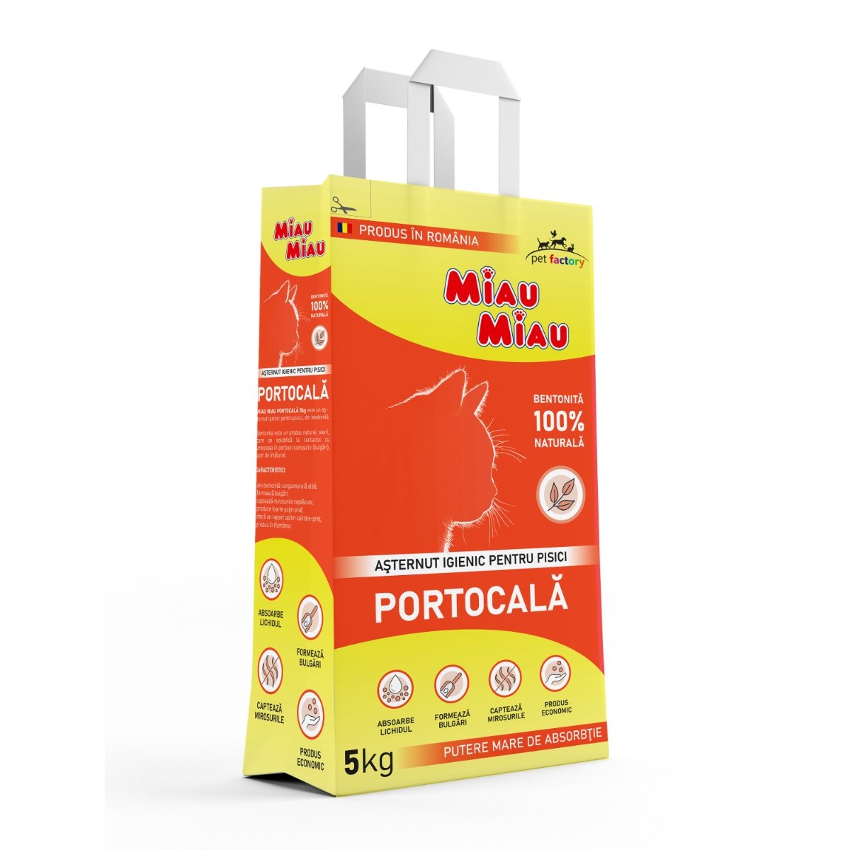 MIAU MIAU, Portocala, așternut igienic pisici, granule, bentonită, aglomerant, neutralizare mirosuri, 5kg - poza 1