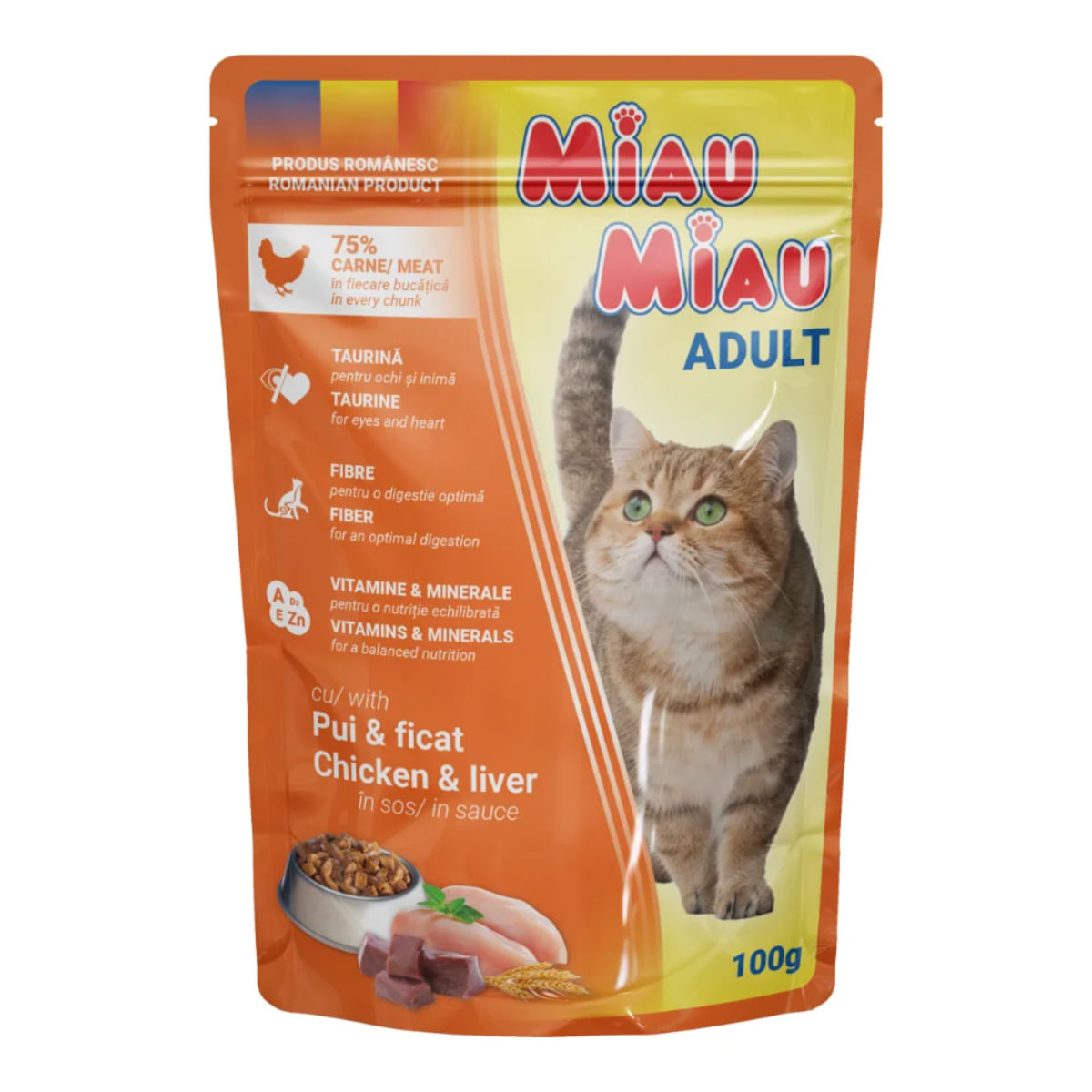MIAU MIAU, Pui și Ficat, plic hrană umedă pisici, (în sos), 100g - poza 2