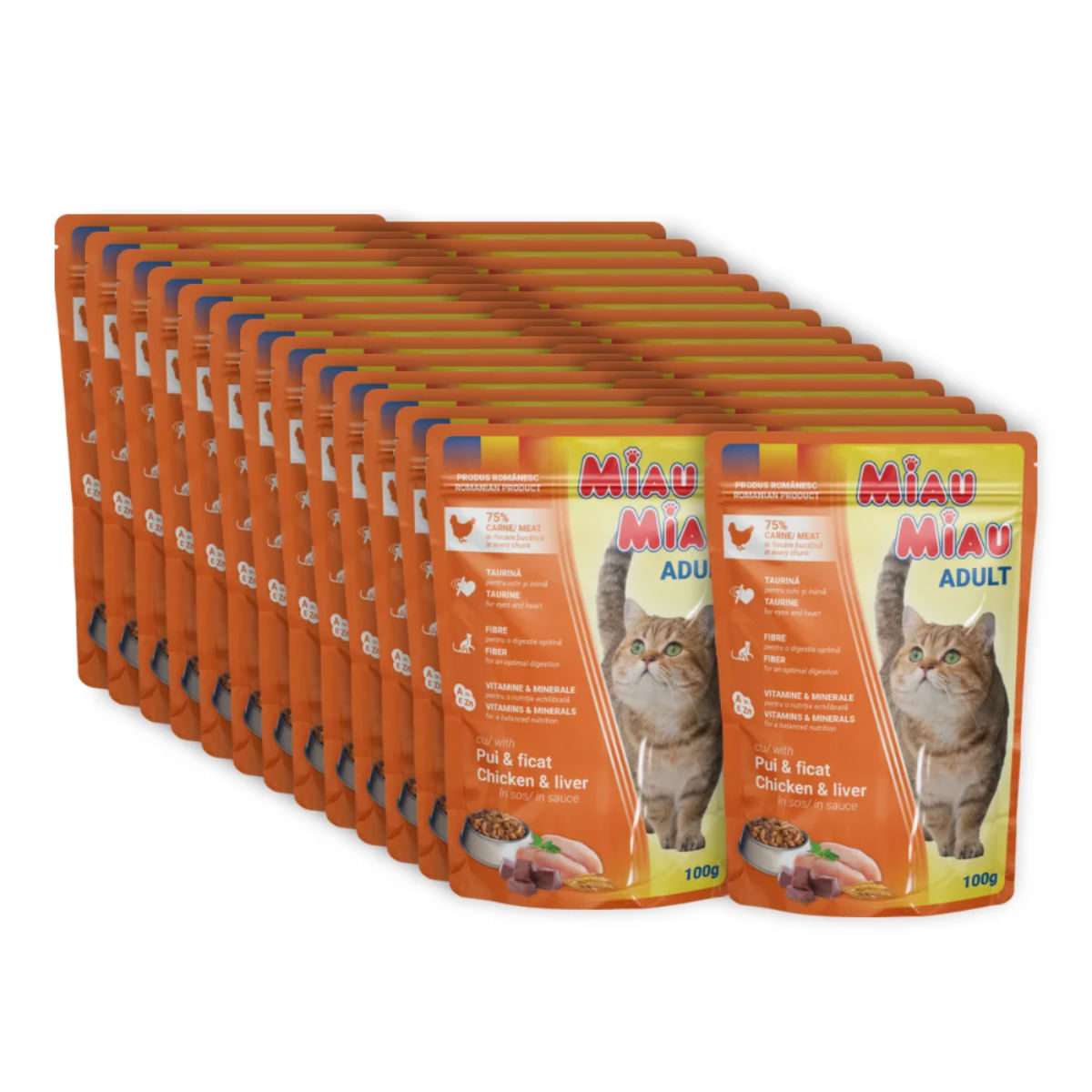 MIAU MIAU, Pui și Ficat, plic hrană umedă pisici, (în sos), bax, 100g x 24buc - poza 1