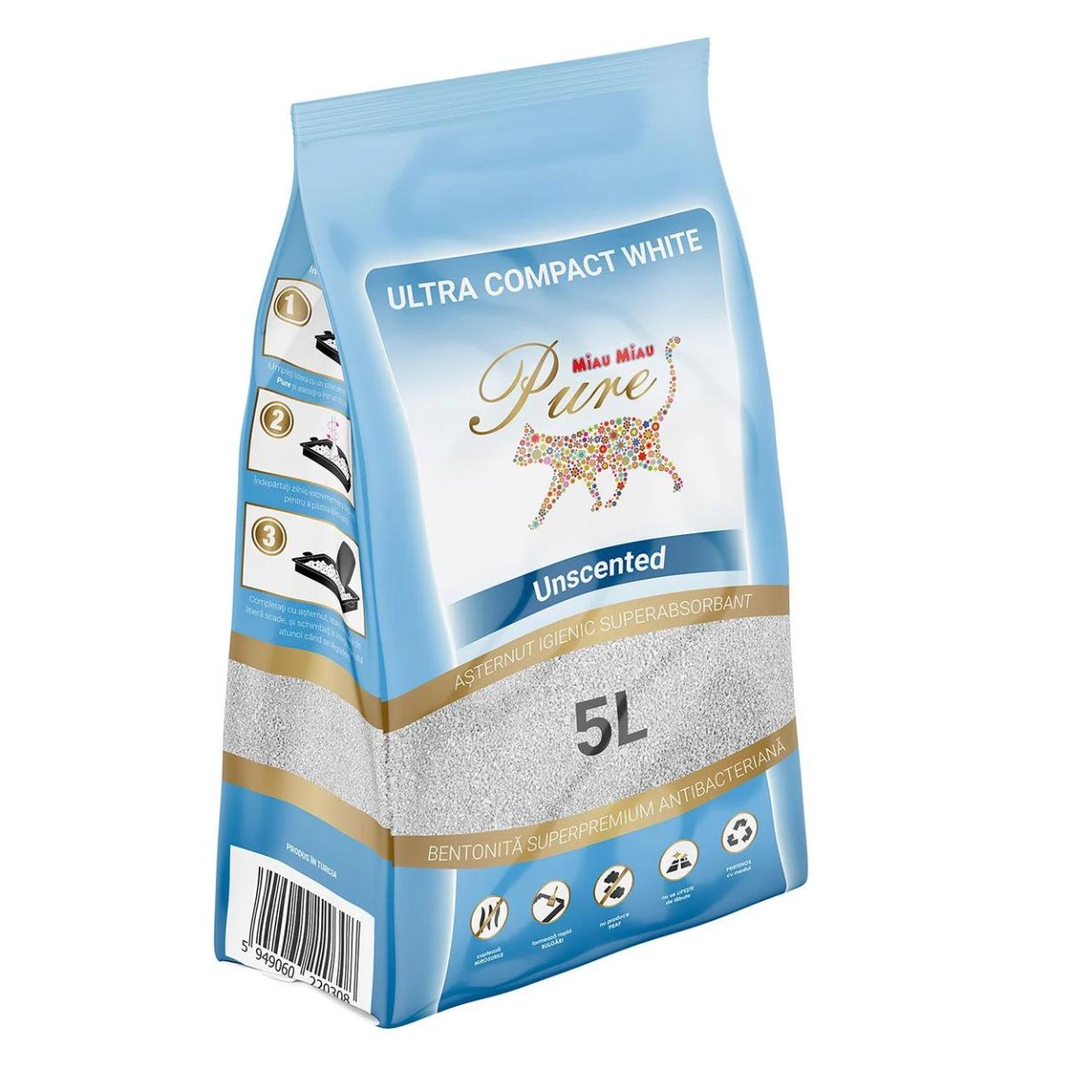 MIAU MIAU Pure Pure Clasic, neparfumat, așternut igienic pisici, granule, bentonită, aglomerant, neutralizare mirosuri, 5l - poza 2