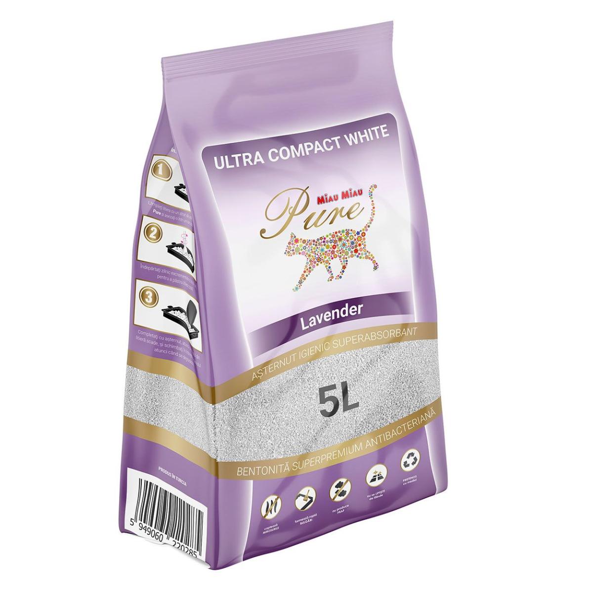 MIAU MIAU Pure Pure, Lavanda, așternut igienic pisici, granule, bentonită, aglomerant, neutralizare mirosuri, 5l - poza 3