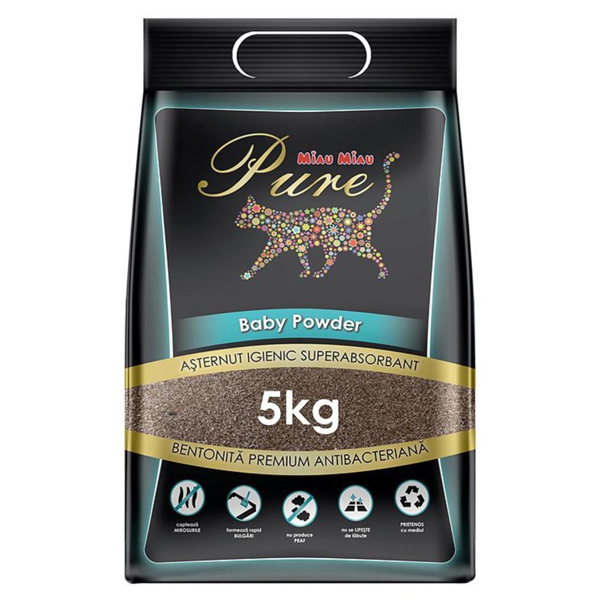MIAU MIAU Pure, Talc, așternut igienic pisici, granule, bentonită, aglomerant, fără praf, 5kg - poza 2