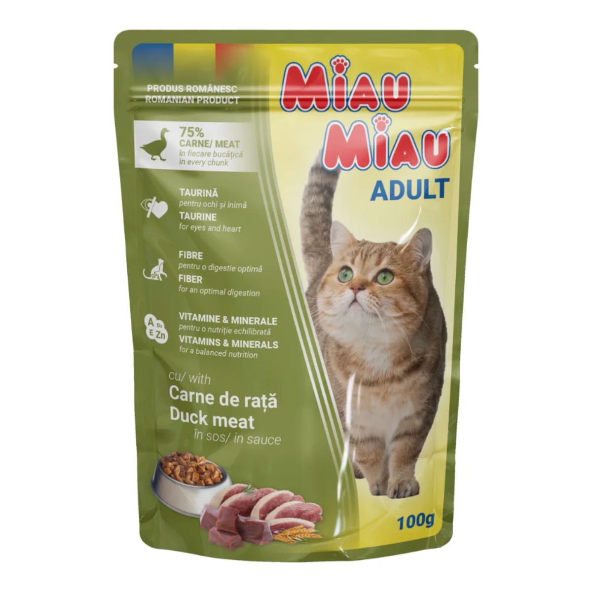 MIAU MIAU, Rață, plic hrană umedă pisici, (în sos), 100g - poza 2
