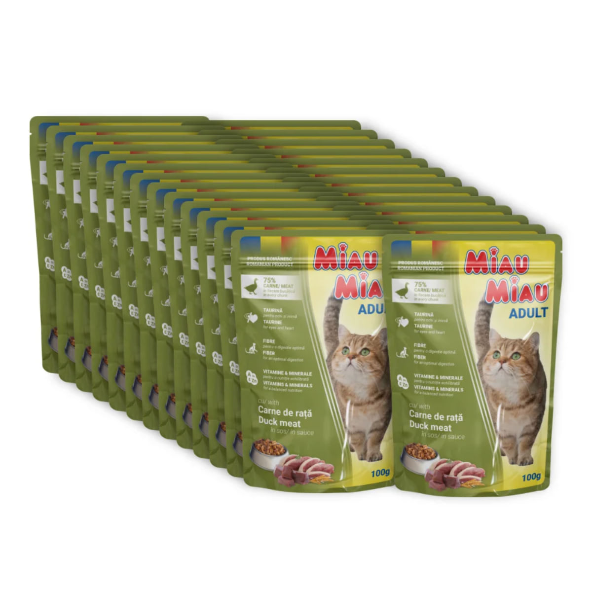 MIAU MIAU, Rață, plic hrană umedă pisici, (în sos), bax, 100g x 24buc - poza 2