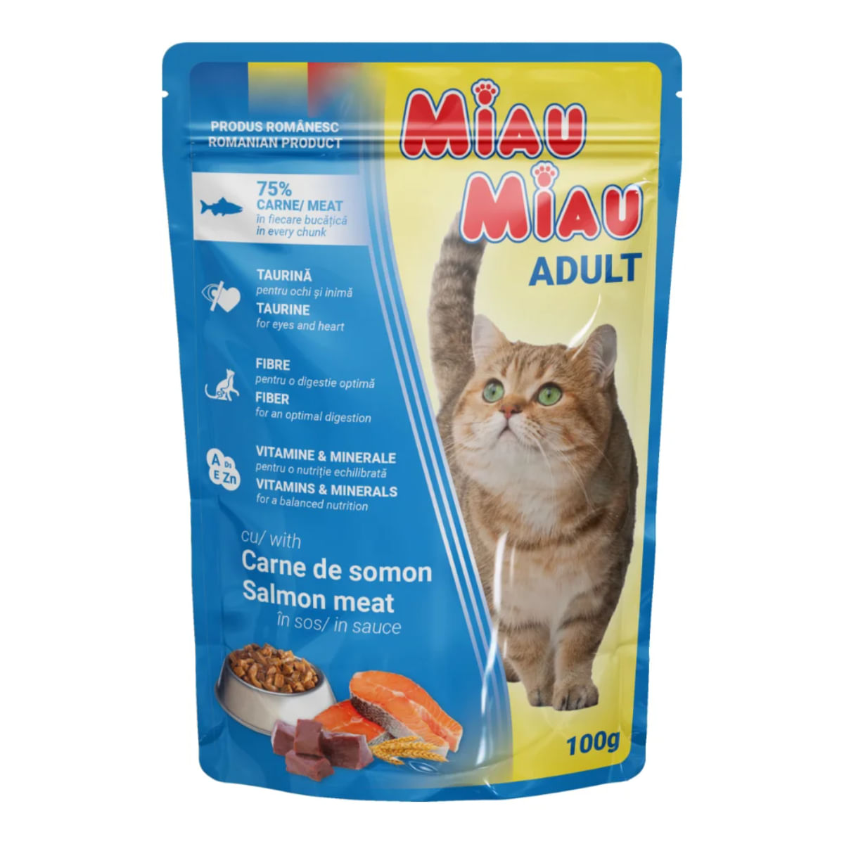 MIAU MIAU, Somon, plic hrană umedă pisici, (în sos), 100g - poza 1