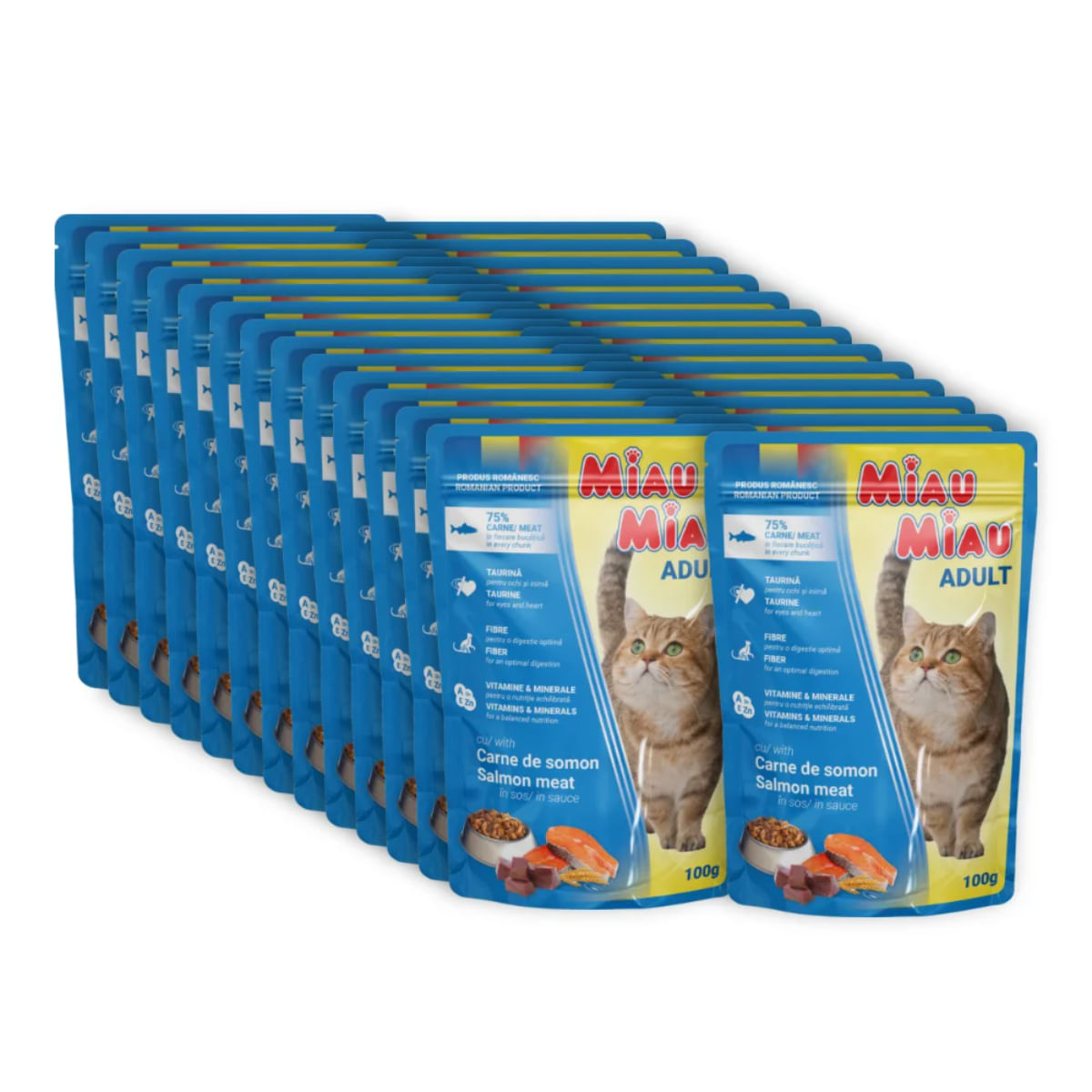MIAU MIAU, Somon, plic hrană umedă pisici, (în sos), bax, 100g x 24buc - poza 1