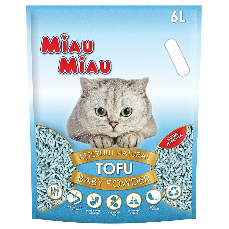 MIAU MIAU, Talc, așternut igienic pisici, peleți, tofu, aglomerant, ecologic, biodegradabil, 6l - poza 1