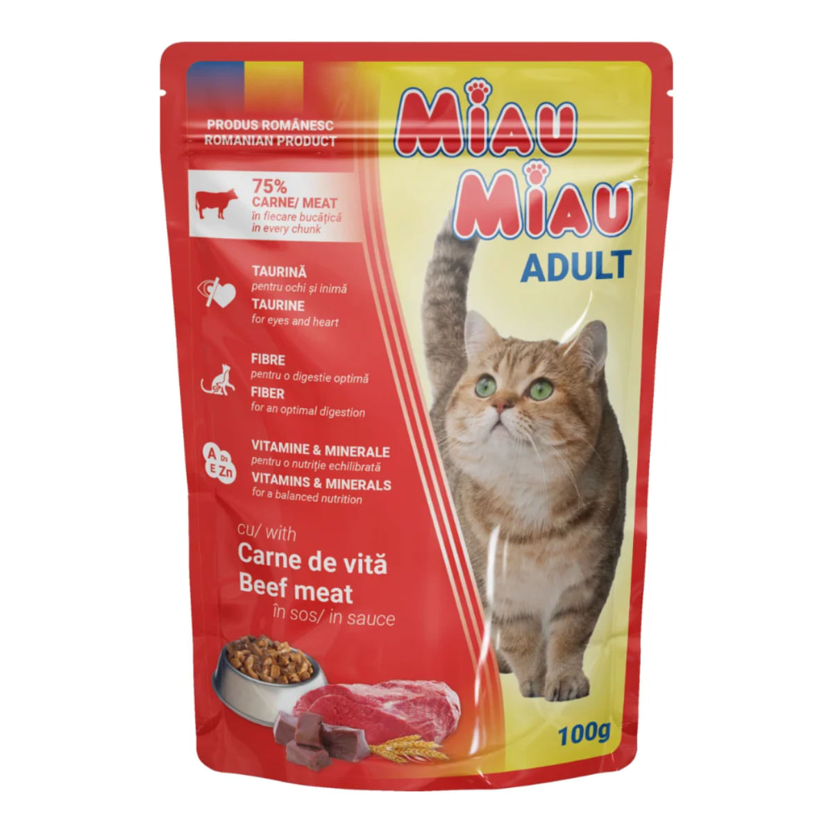 MIAU MIAU, Vită, plic hrană umedă pisici, (în sos), 100g - poza 2