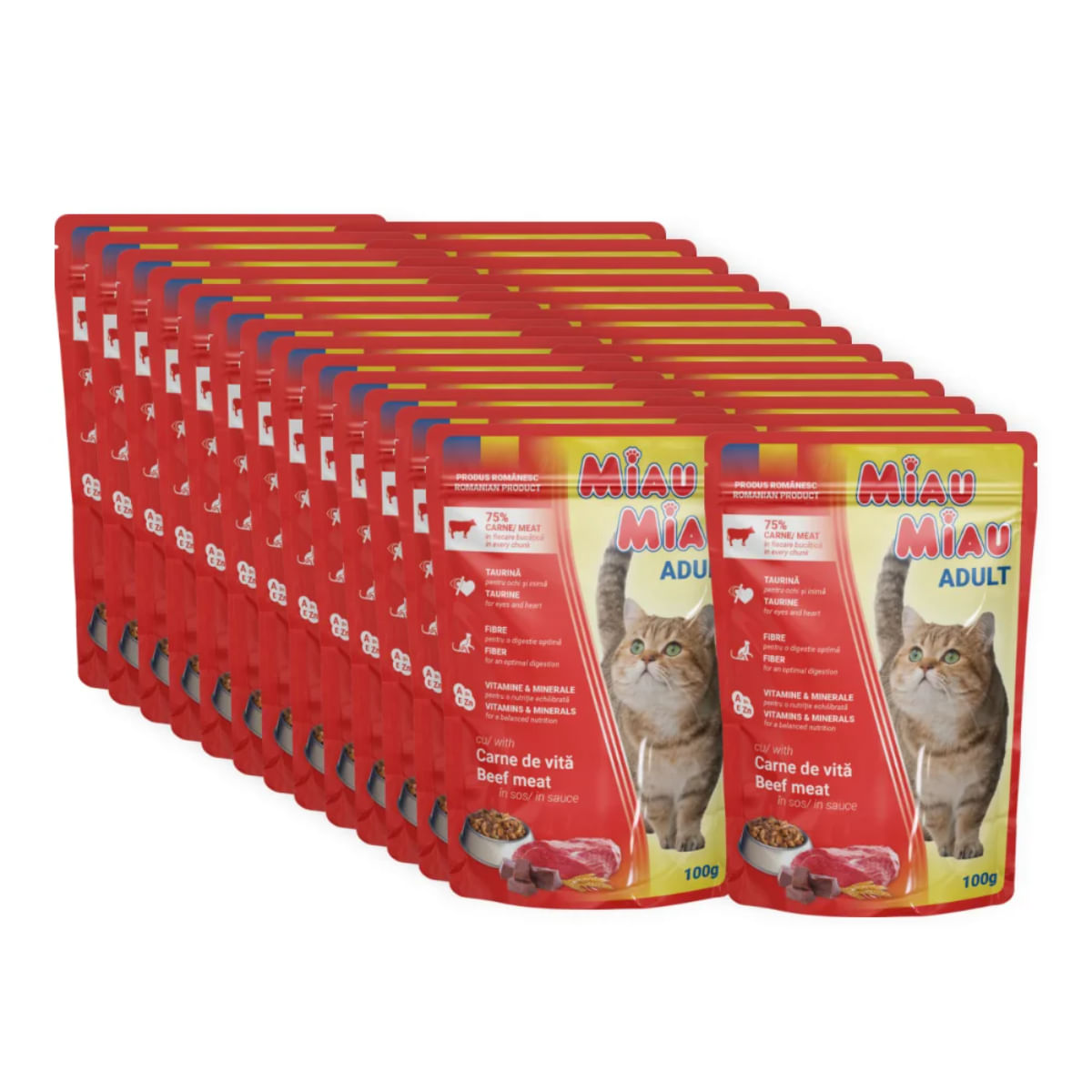 MIAU MIAU, Vită, plic hrană umedă pisici, (în sos), bax, 100g x 24buc - poza 2
