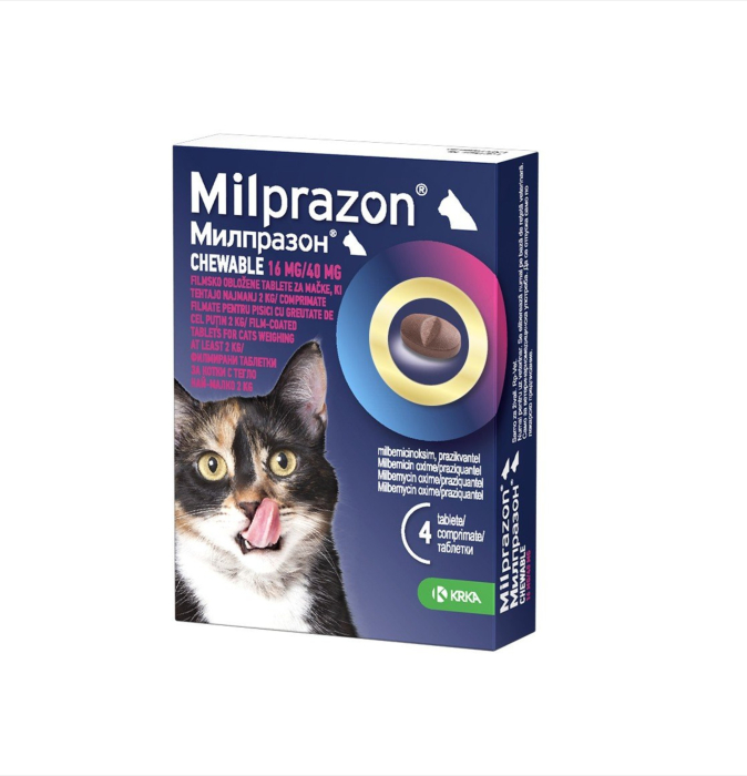 Milprazon Chewable Cat 16 40 mg (2 - 8 kg), 4 tablete