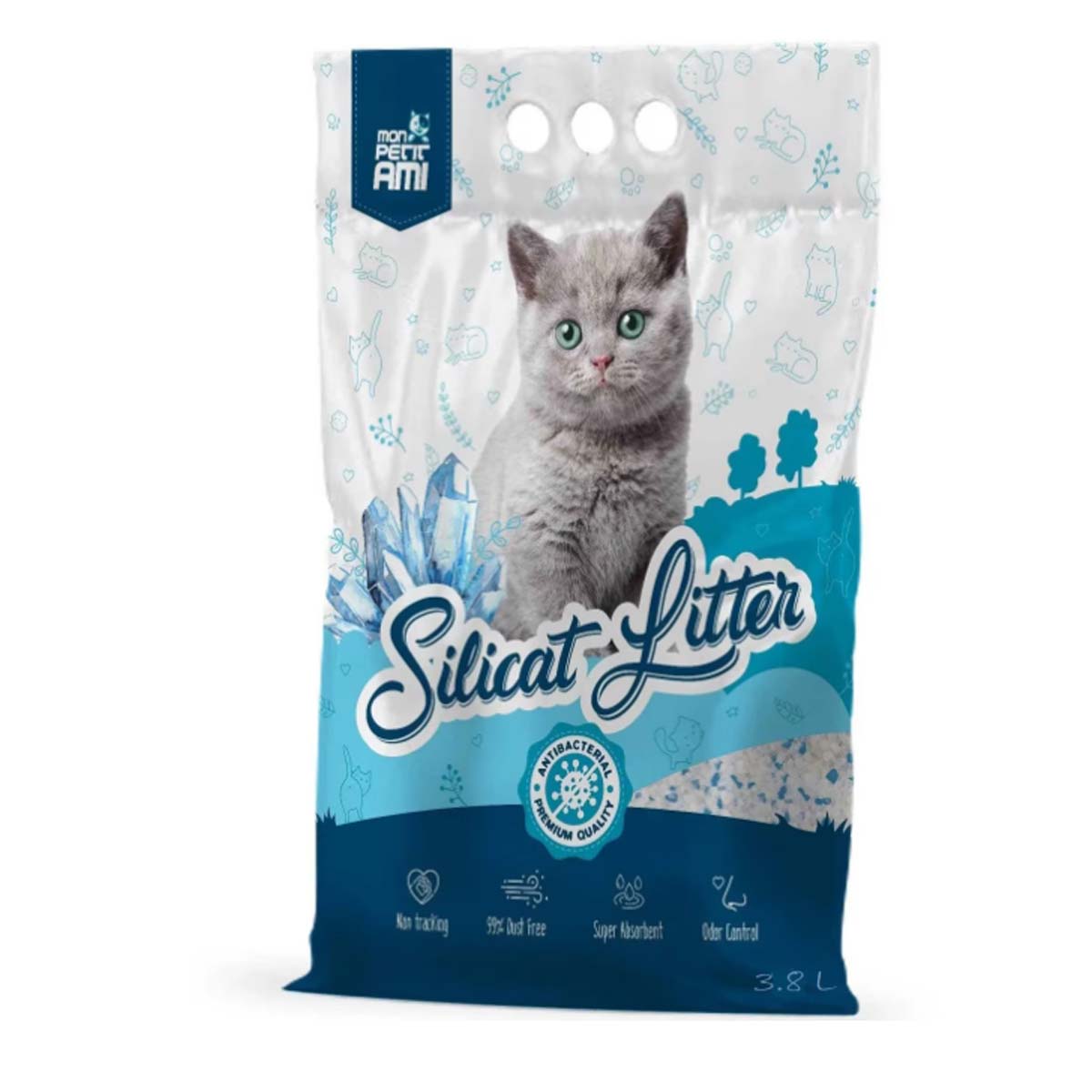 MON PETIT AMI Classic, neparfumat, așternut igienic pisici, granule, silicat, neaglomerant, neutralizare mirosuri, 3.8l - poza 1