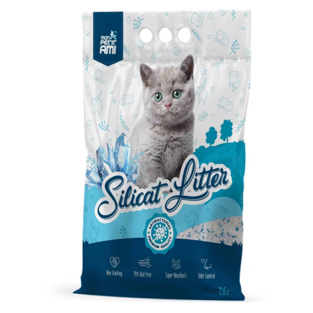 MON PETIT AMI Classic, neparfumat, așternut igienic pisici, granule, silicat, neaglomerant, neutralizare mirosuri, 7.6l - poza 1