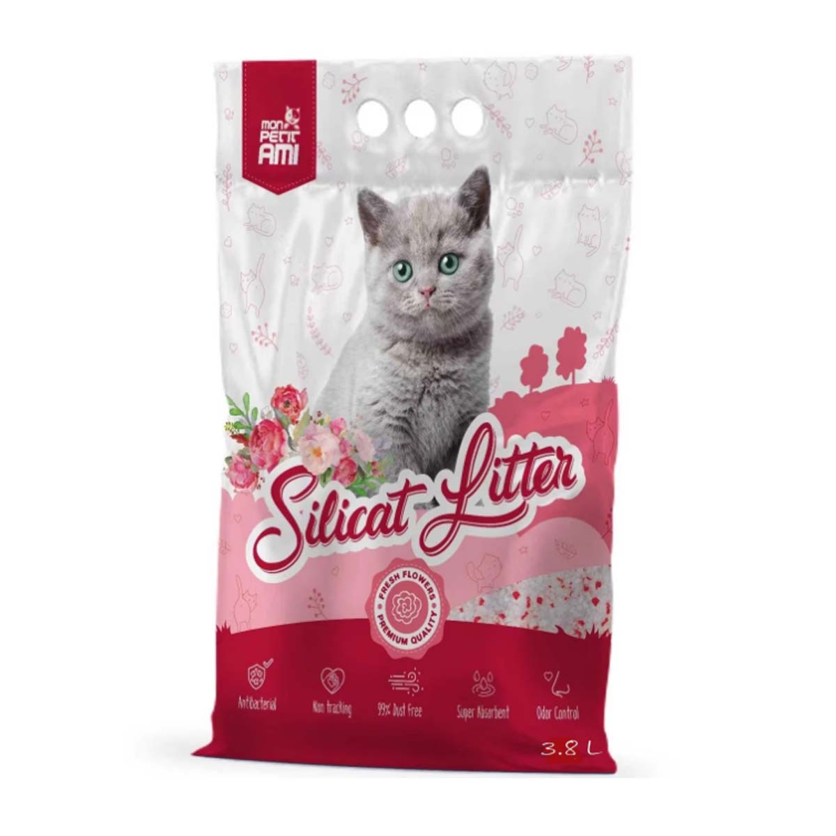 MON PETIT AMI, Floral, așternut igienic pisici, granule, silicat, neaglomerant, neutralizare mirosuri, 3.8l - poza 1