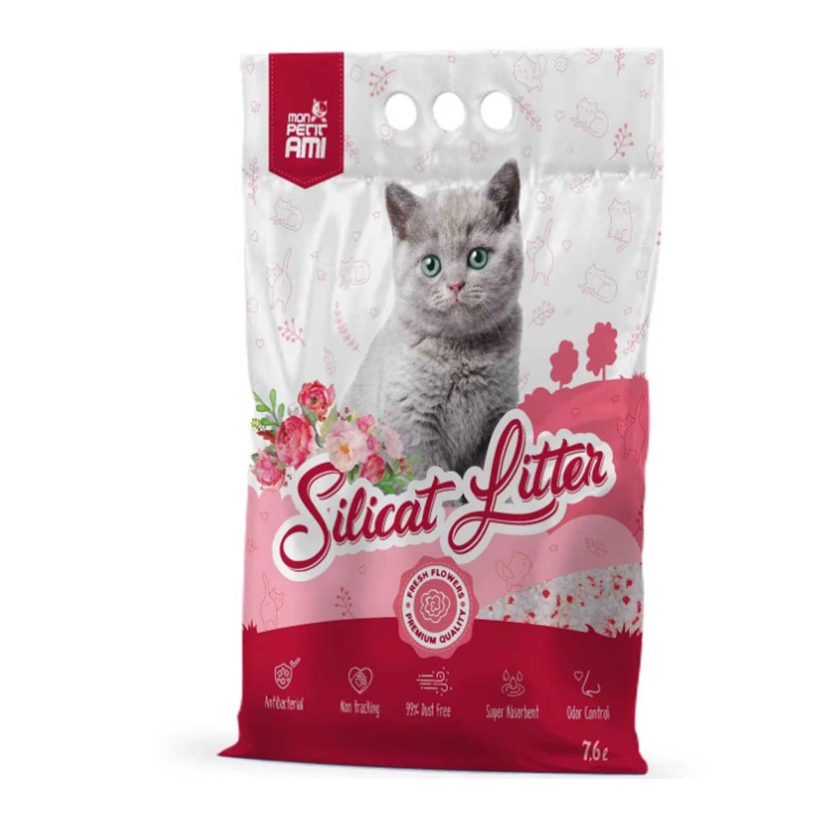 MON PETIT AMI, Floral, așternut igienic pisici, granule, silicat, neaglomerant, neutralizare mirosuri, 7.6l - poza 2