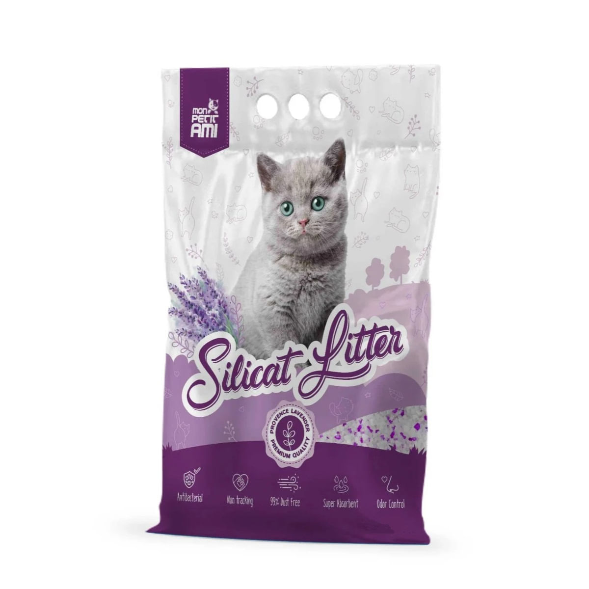 MON PETIT AMI, Lavanda, așternut igienic pisici, granule, silicat, neaglomerant, neutralizare mirosuri, 15l - poza 1
