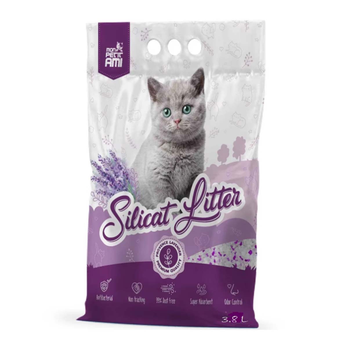MON PETIT AMI, Lavanda, așternut igienic pisici, granule, silicat, neaglomerant, neutralizare mirosuri, 3.8l - poza 1