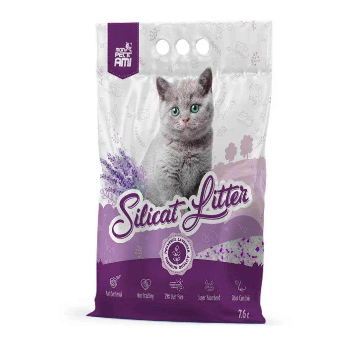 MON PETIT AMI, Lavanda, așternut igienic pisici, granule, silicat, neaglomerant, neutralizare mirosuri, 7.6l - poza 1