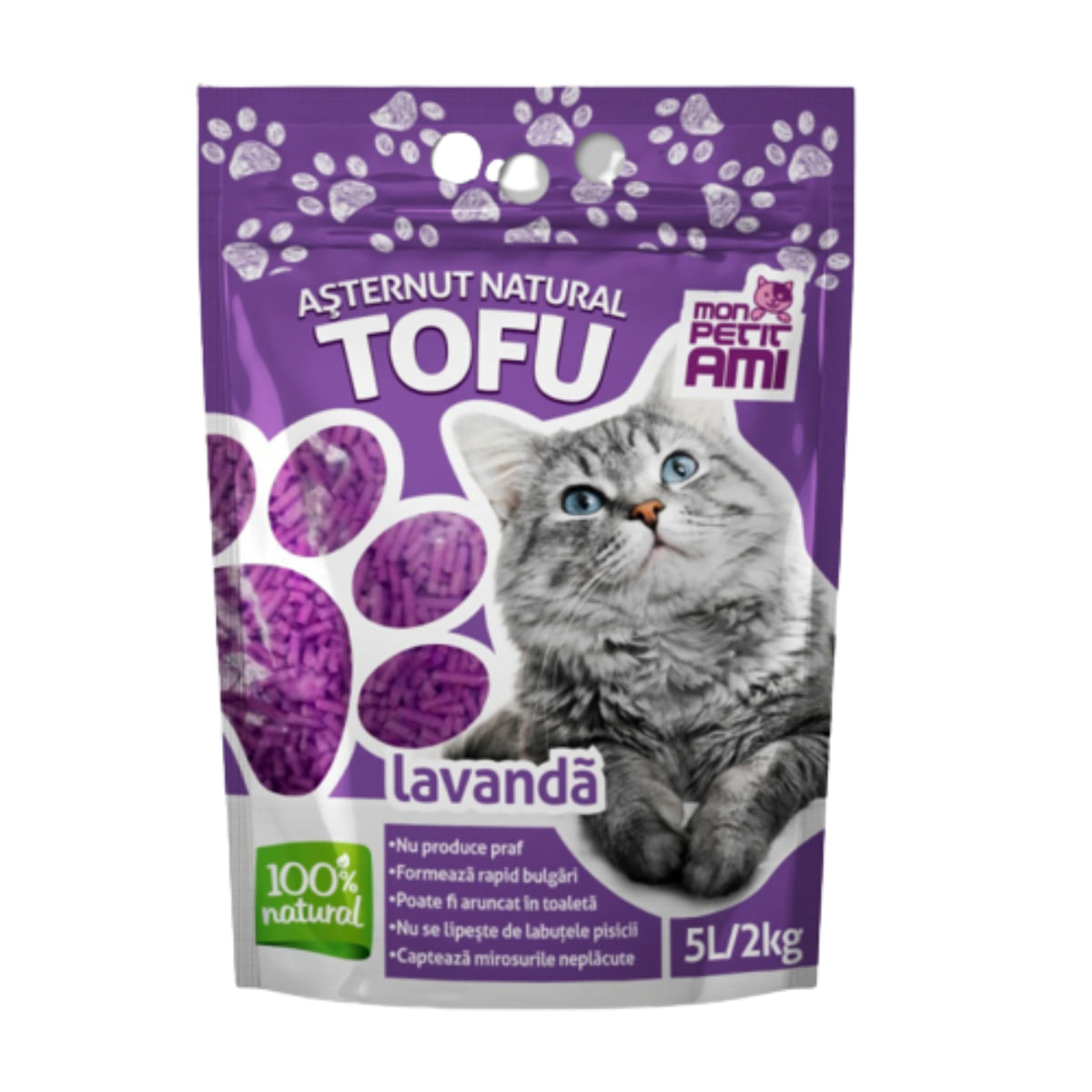 MON PETIT AMI Tofu, Lavanda, așternut igienic pisici, peleți, tofu, aglomerant, neutralizare mirosuri, biodegradabil, 5l - poza 2