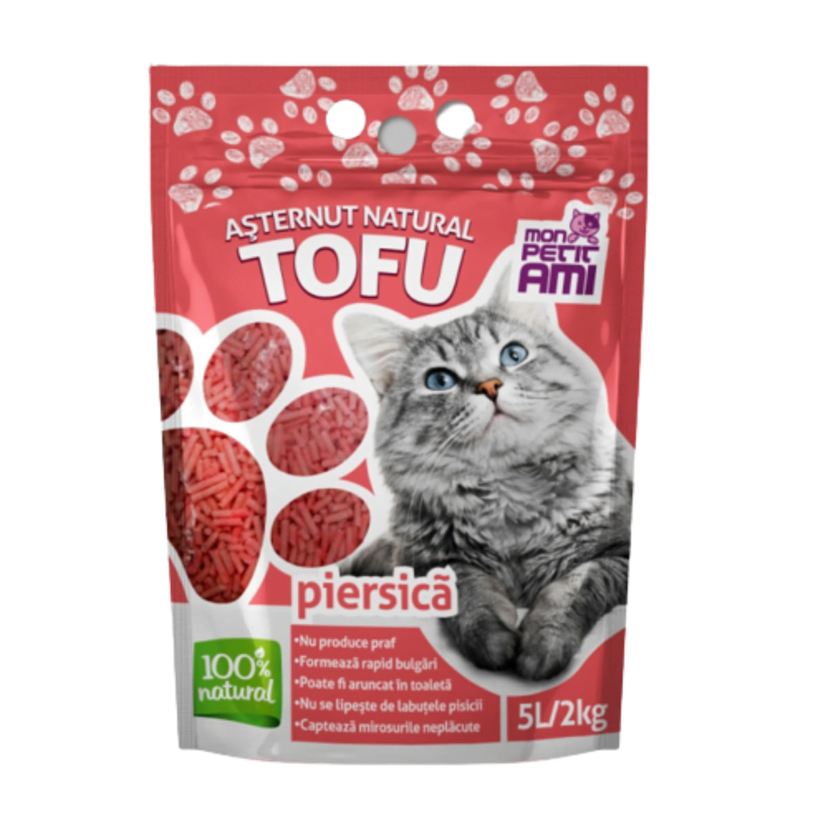 MON PETIT AMI Tofu, Piersici, așternut igienic pisici, peleți, tofu, aglomerant, neutralizare mirosuri, biodegradabil, 5l - poza 1