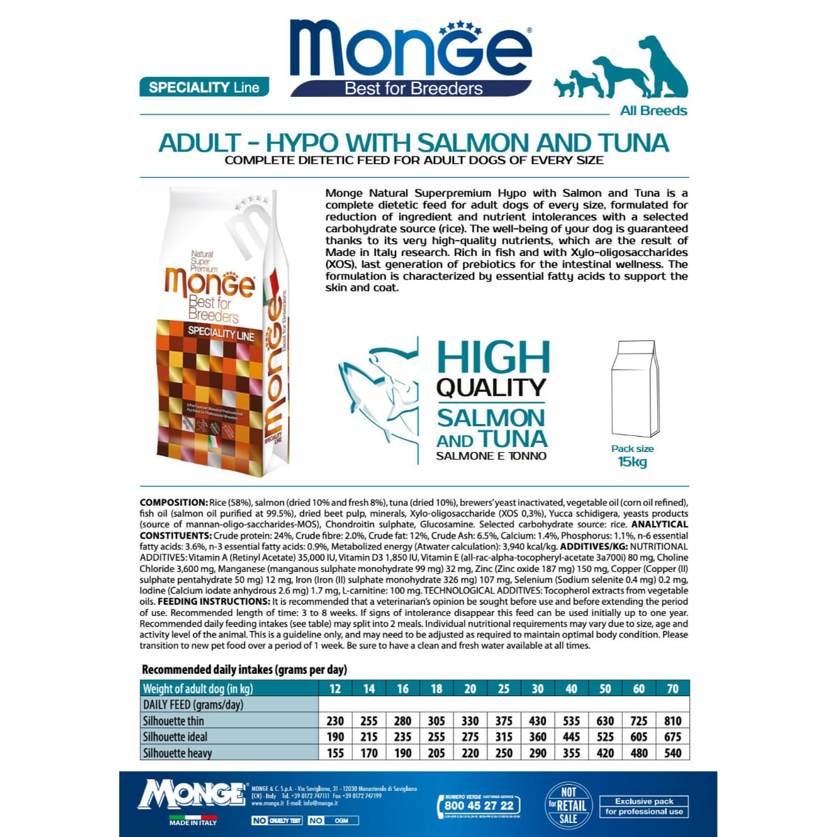 MONGE Best for Breeders Hypoallergenic, XS-XL, Somon și Ton, hrană uscată câini, alergii, 15kg - poza 3