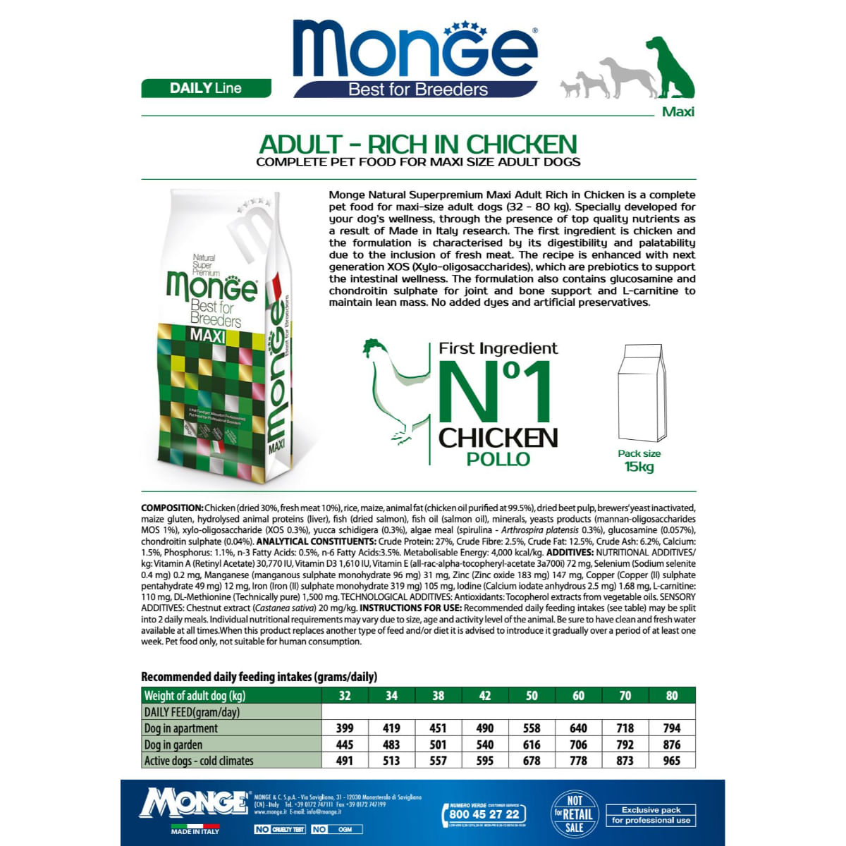 MONGE Best for Breeders Maxi Adult, L-XL, Pui, hrană uscată câini, 15kg - poza 3