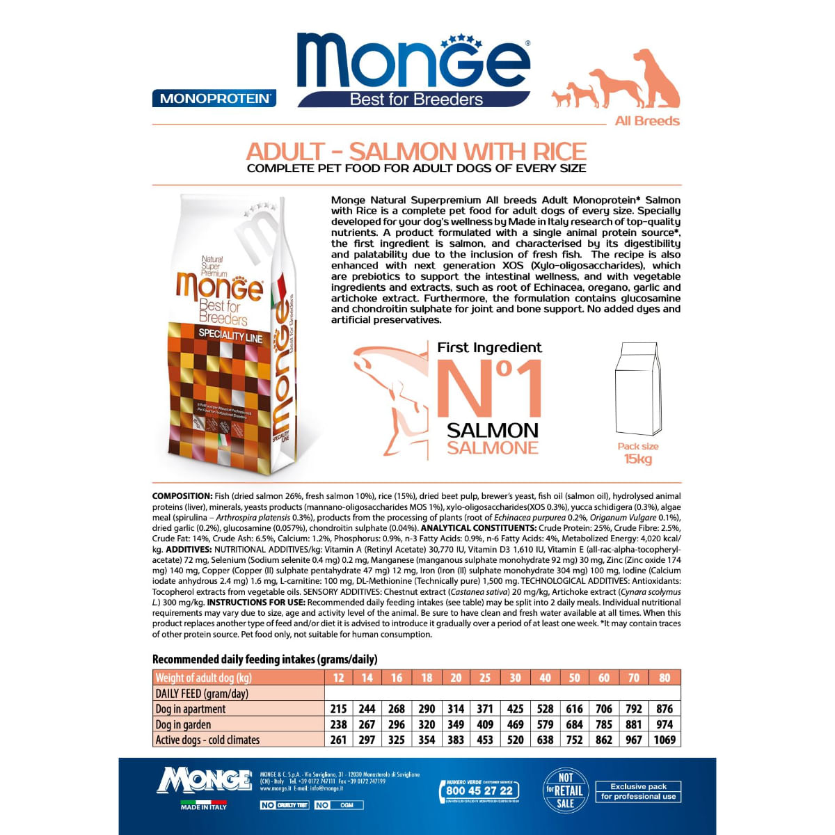 MONGE Best for Breeders, XS-XL, Somon și Orez, hrană uscată câini, 15kg - poza 3