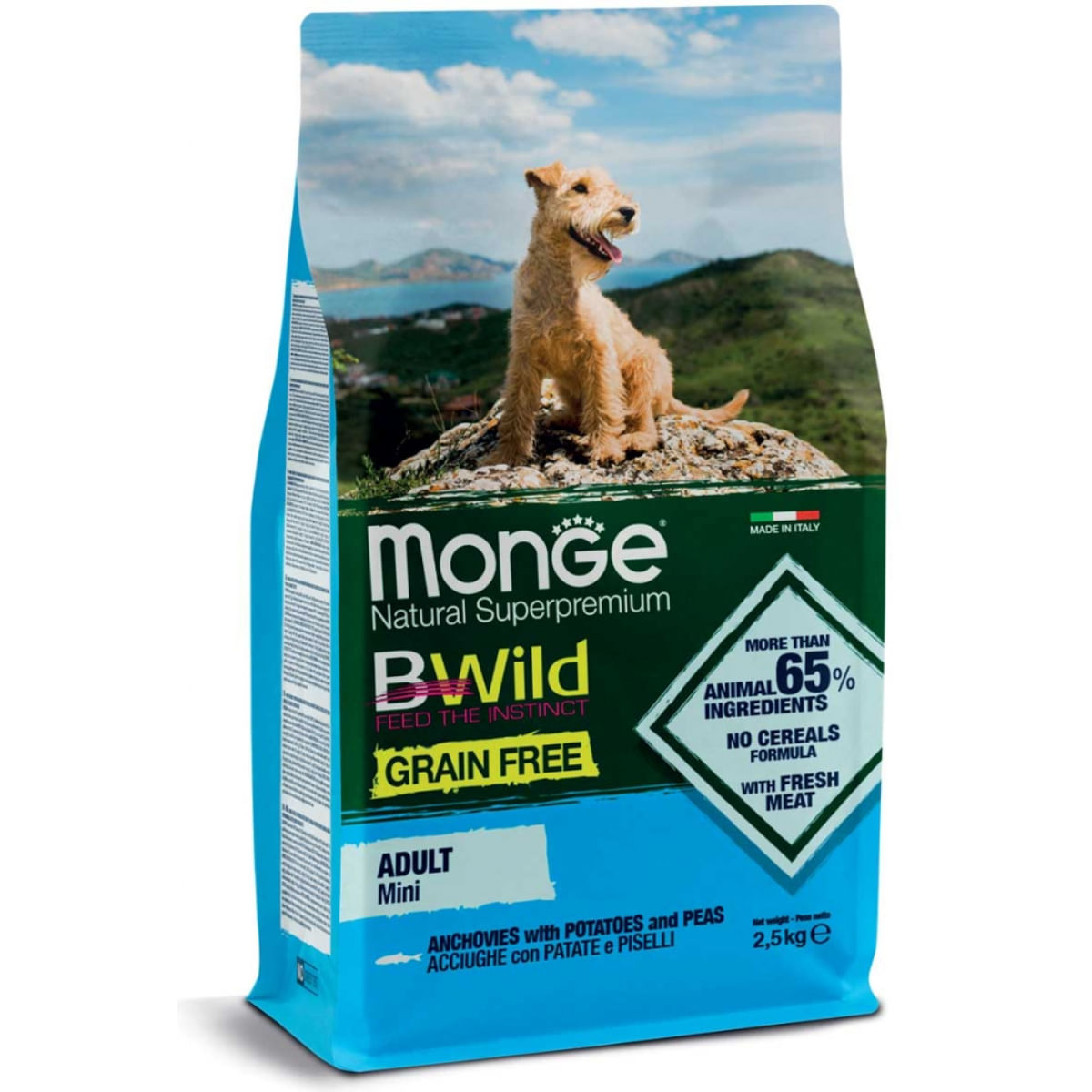 MONGE BWild Adult Mini, XS-S, Anșoa și Cartofi, hrană uscată fără cereale câini, 2.5kg - poza 1