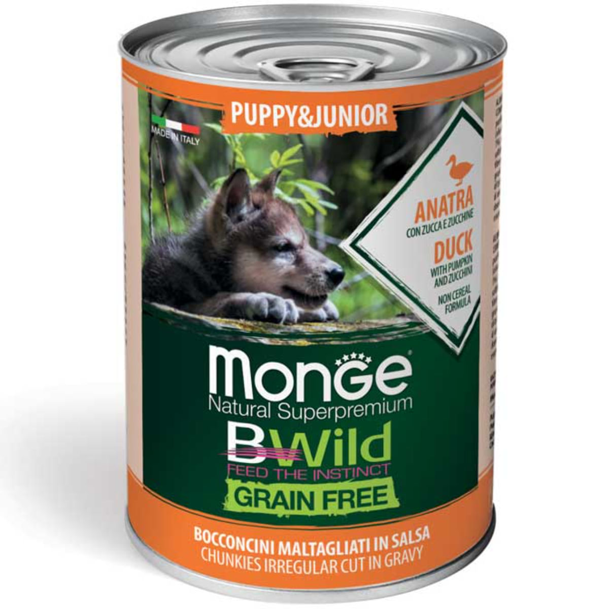 MONGE BWild Adult Mini, XS-S, Rață și dovleac, conservă hrană umedă fără cereale câini, (în sos), 400g - poza 1