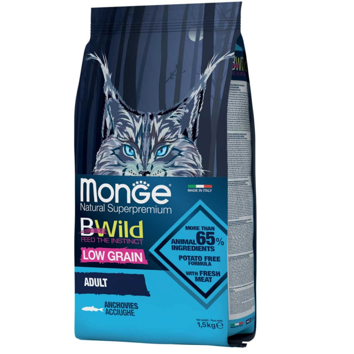 MONGE BWild, Anșoa, hrană uscată conținut redus cereale pisici, 1.5kg - poza 1