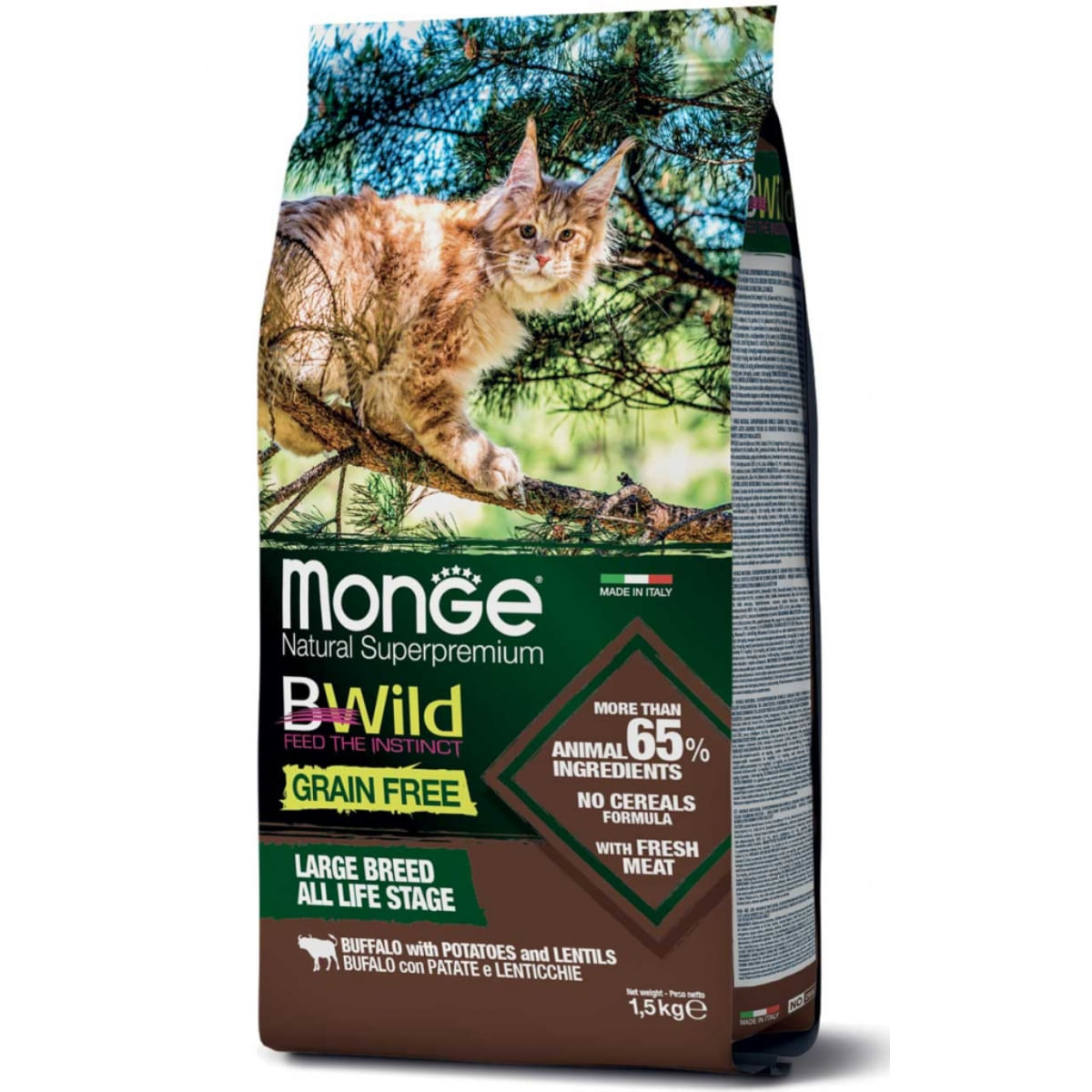 MONGE BWild, Bizon și Cartofi, hrană uscată fără cereale pisici, 1.5kg - poza 1