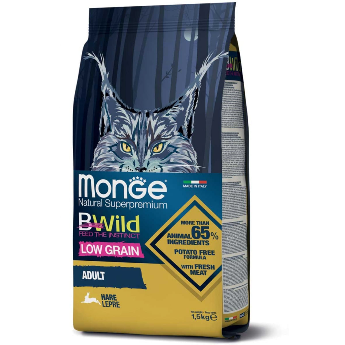 MONGE BWild, Iepure, hrană uscată conținut redus cereale pisici, 1.5kg - poza 1
