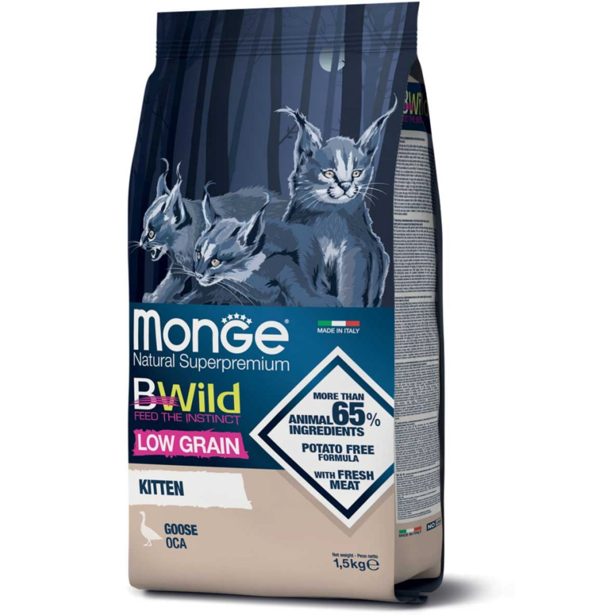 MONGE BWild Kitten, Gâsca, hrană uscată conținut redus cereale pisici junior, 1.5kg - poza 2