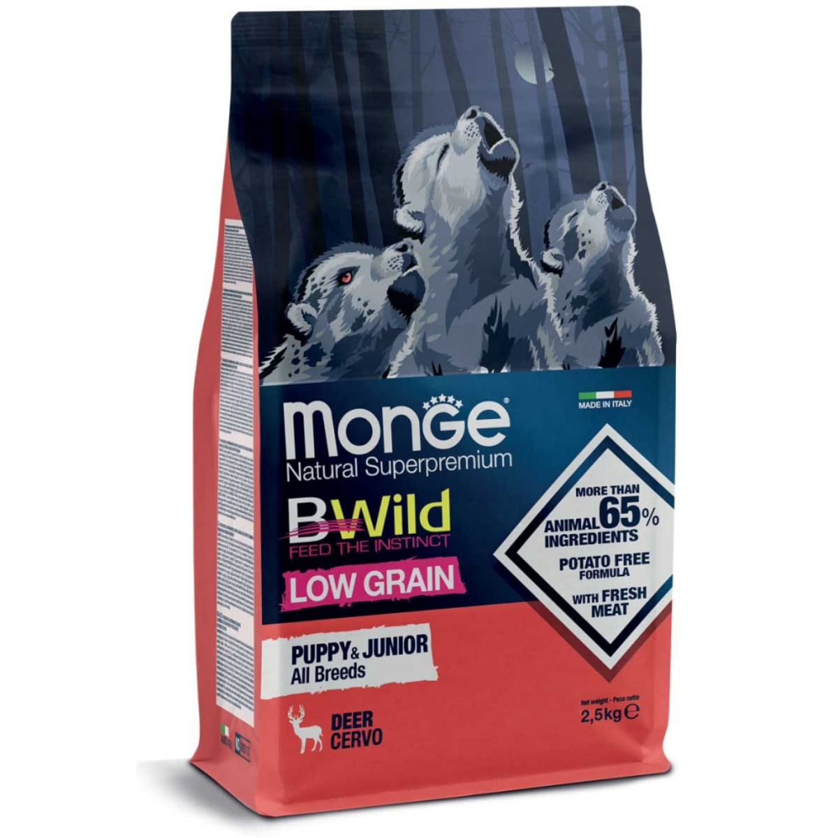 MONGE BWild Puppy & Junior, XS-XL, Căprioară, hrană uscată conținut redus cereale câini junior, 2.5kg - poza 2