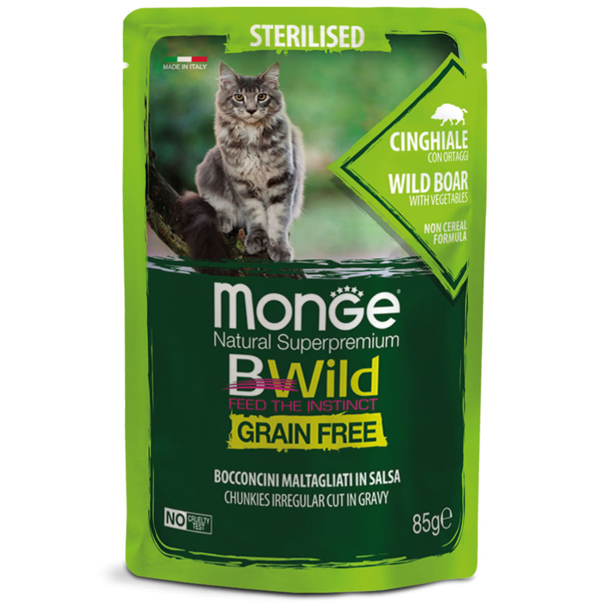 MONGE BWild Sterilised, Mistreț și Legume, plic hrană umedă fără cereale pisici sterilizate, (în sos), 85g - poza 2