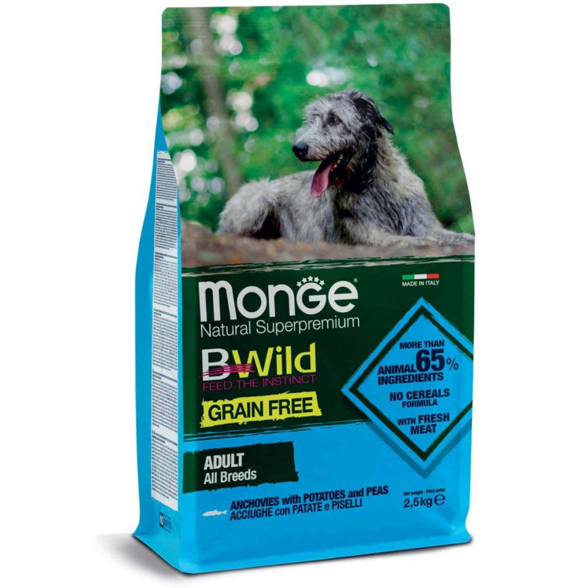 MONGE BWild, XS-XL, Anșoa și Cartofi, hrană uscată fără cereale câini, 2.5kg - poza 1