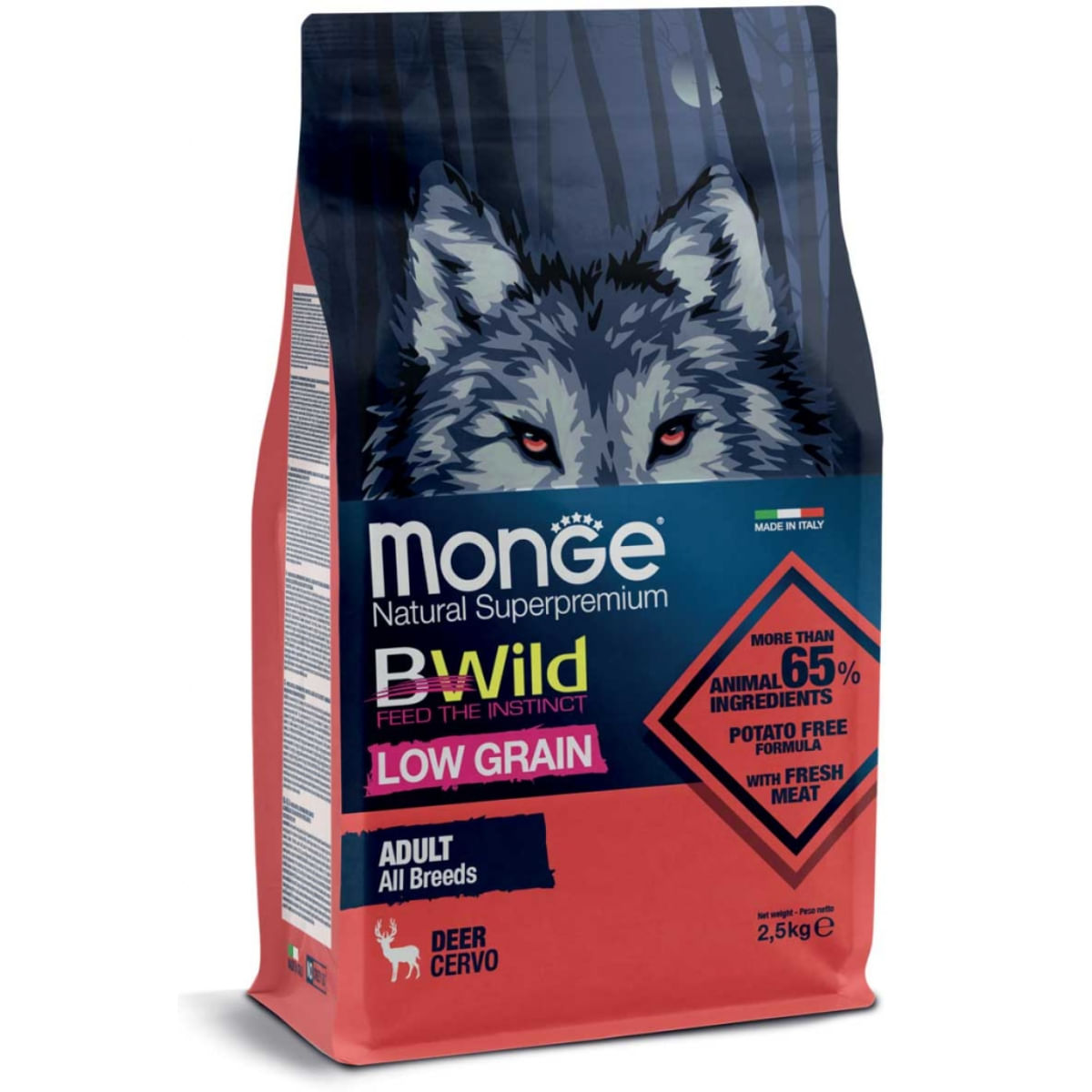MONGE BWild, XS-XL, Căprioară, hrană uscată conținut redus cereale câini, 2.5kg - poza 1