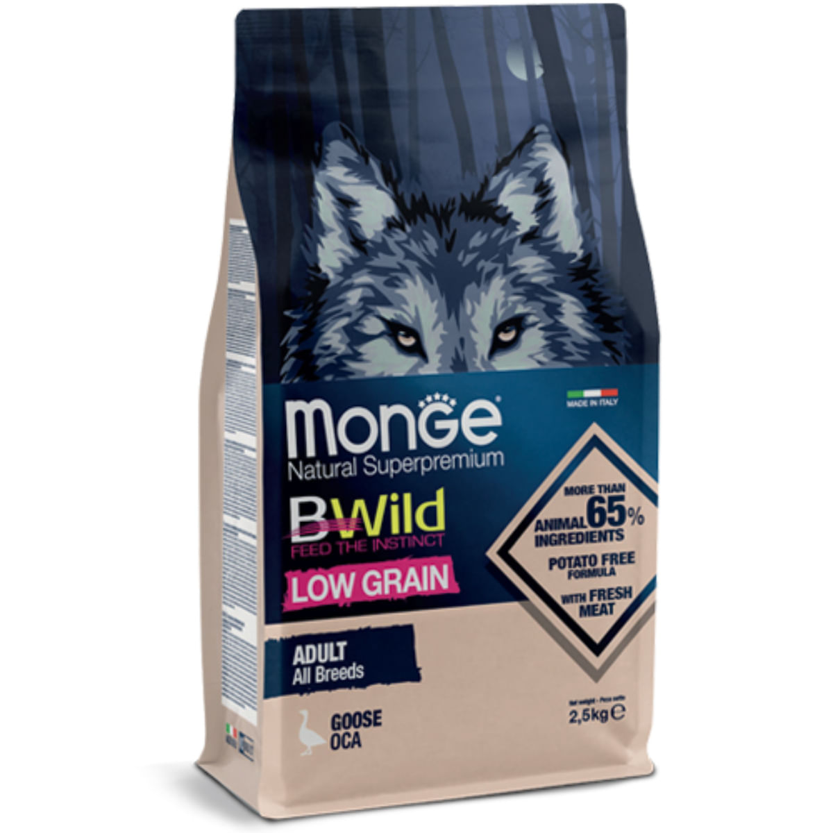 MONGE BWild, XS-XL, Gâsca, hrană uscată conținut redus cereale câini, 12kg - poza 2
