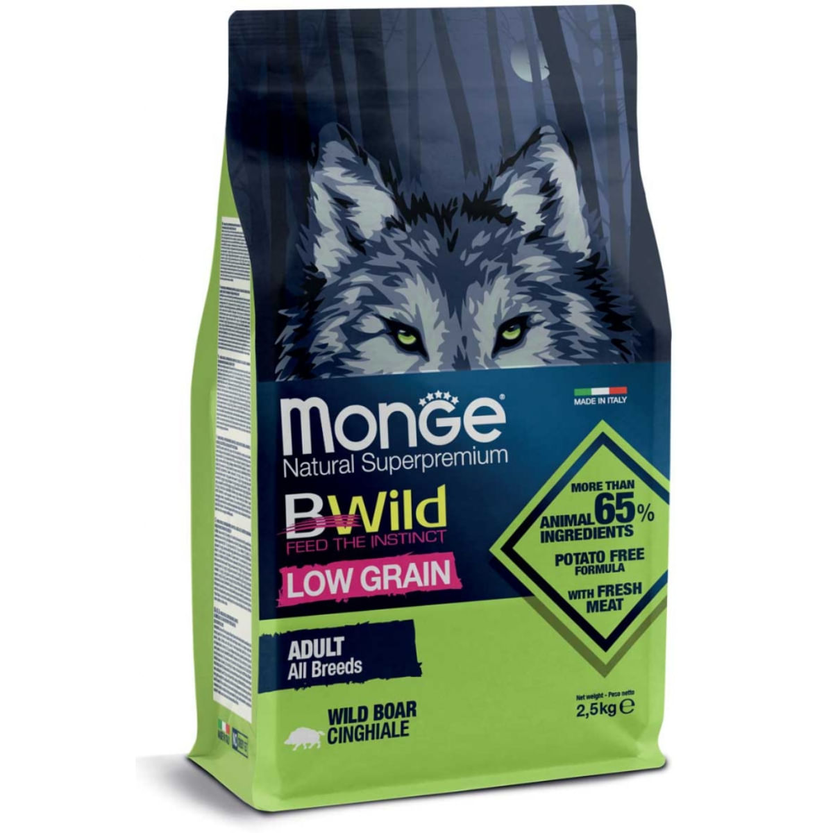 MONGE BWild, XS-XL, Mistreț, hrană uscată conținut redus cereale câini, 2.5kg - poza 2