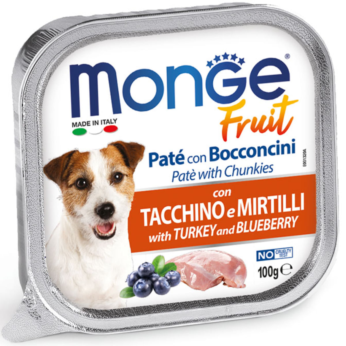 MONGE Fruit, XS-XL, Curcan și afine, tăviță hrană umedă fără cereale câini, (în suc propriu), 100g - poza 2