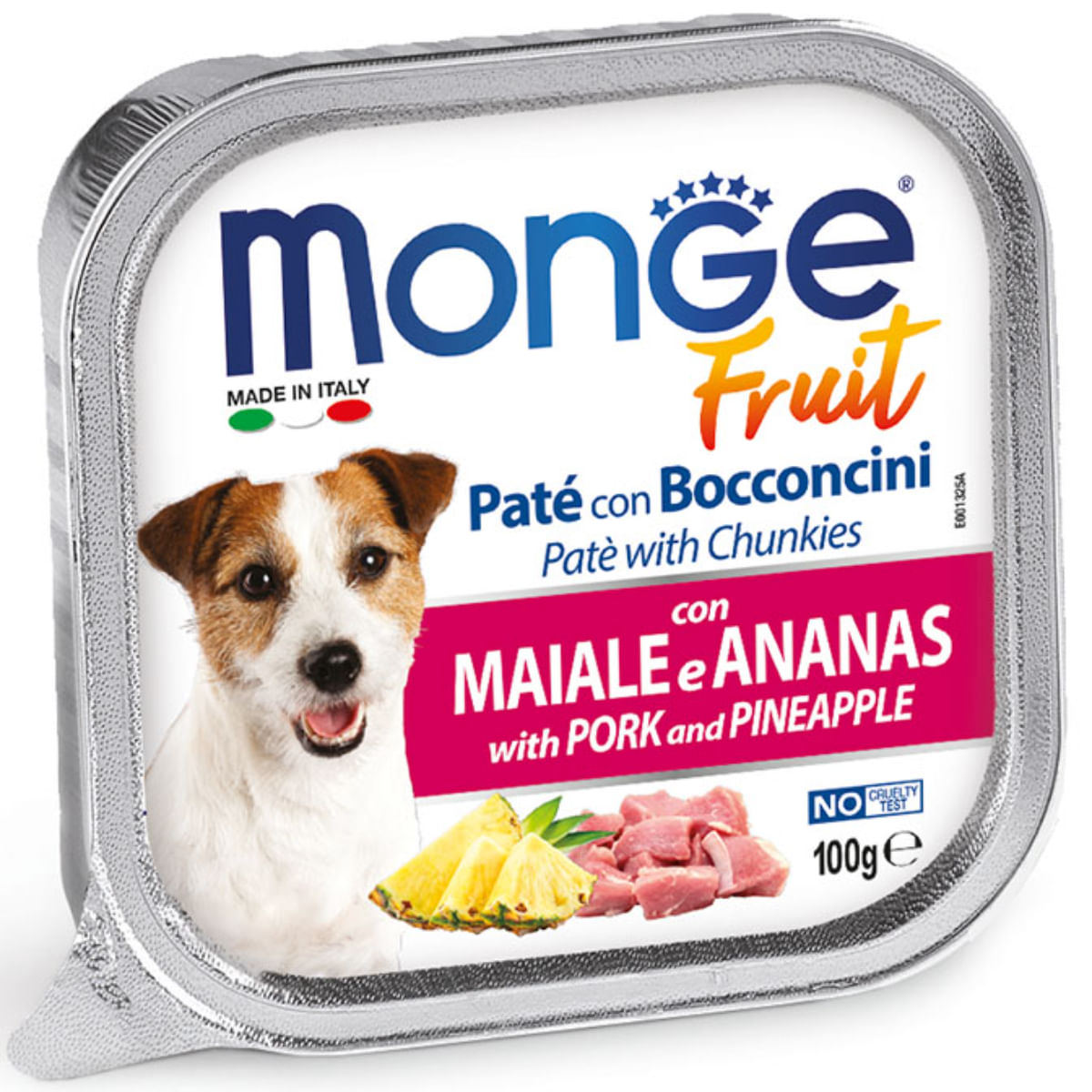MONGE Fruit, XS-XL, Porc și Ananas, tăviță hrană umedă fără cereale câini, (în suc propriu), 100g - poza 1