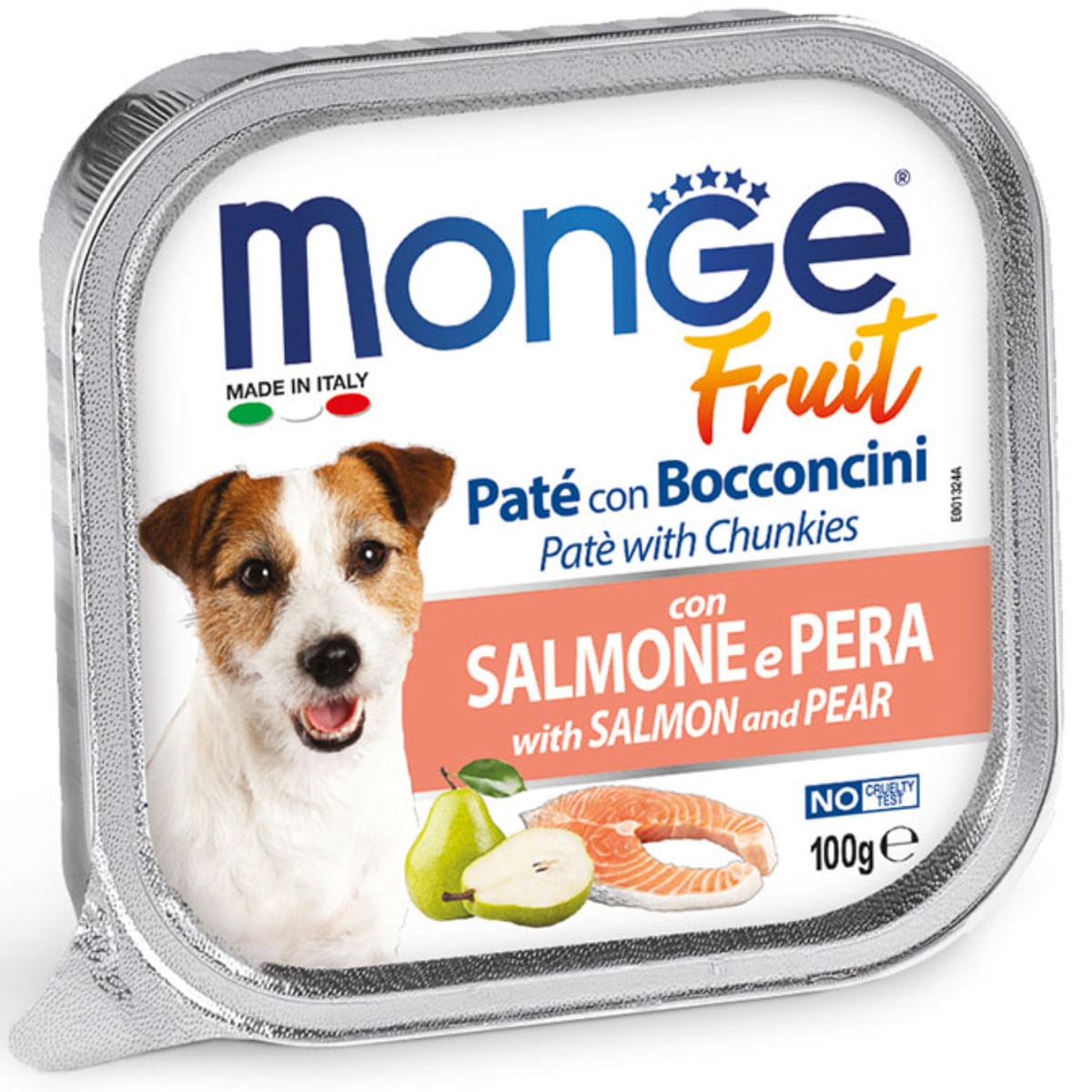MONGE Fruit, XS-XL, Somon și Pere, tăviță hrană umedă fără cereale câini, (în suc propriu), 100g - poza 2