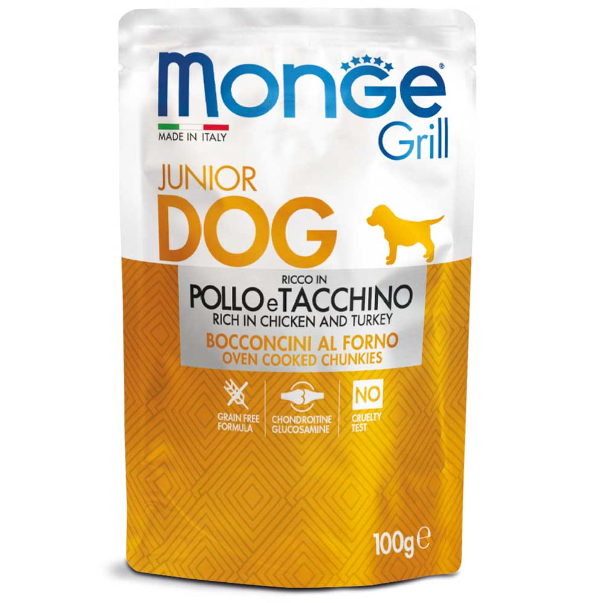 MONGE Grill Junior, XS-XL, Pui și Curcan, plic hrană umedă câini junior, (în suc propriu), 100g - poza 1