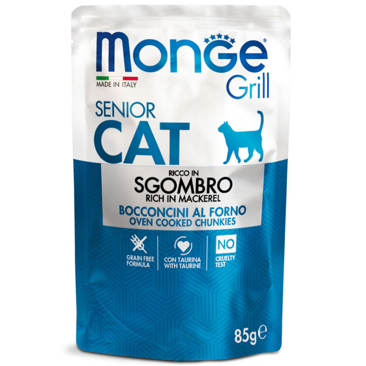 MONGE Grill Senior, Macrou, plic hrană umedă fără cereale pisici senior, (în aspic), 85g - poza 2