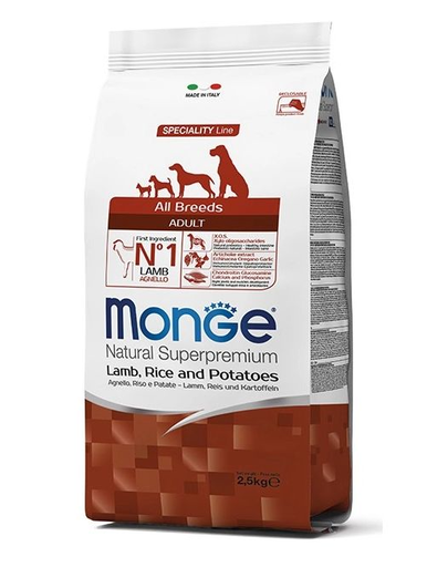 MONGE hrana uscata pentru caini adulti, miel si orez 2,5 kg