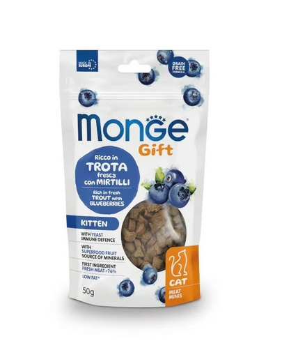 MONGE Kitten păstrăv și afine hrană complementară pentru pisoi 50 g