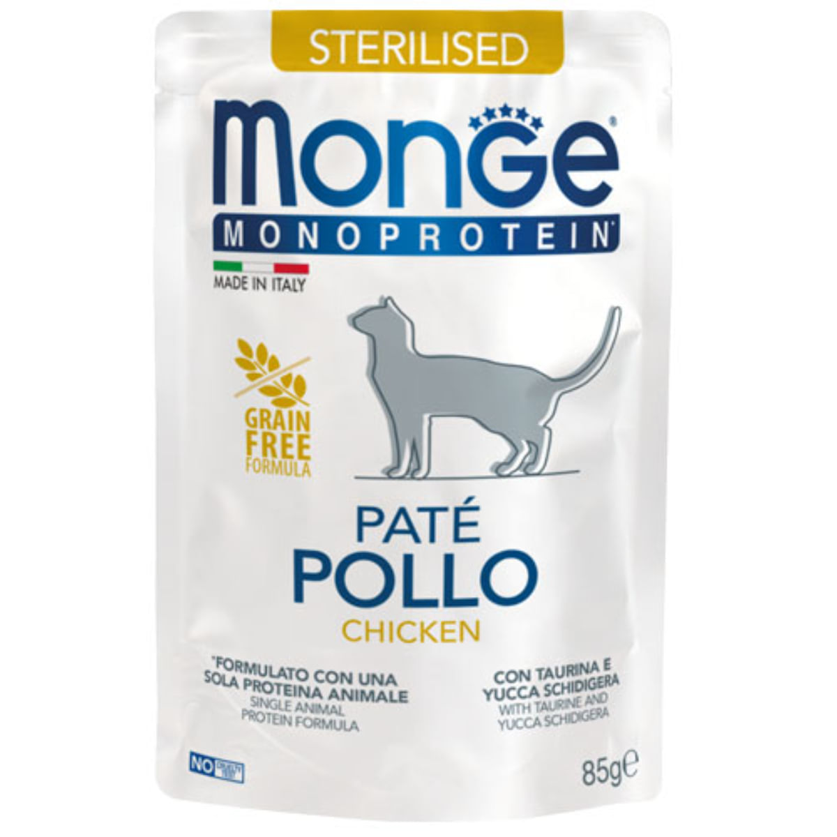 MONGE Monoprotein Sterilised, Pui, plic hrană umedă monoproteică fără cereale pisici sterilizate, (pate), bax, 85g x 28buc - poza 1