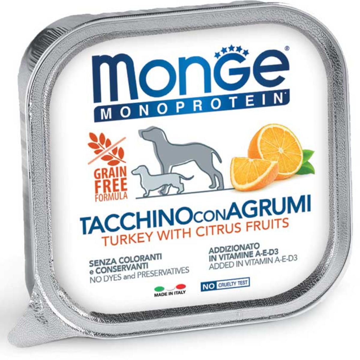MONGE Monoprotein, XS-XL, Curcan și Fructe, tăviță hrană umedă monoproteică fără cereale câini, (pate), 150g - poza 1